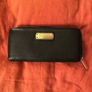 Marc Jacobs Black Leather Wallet with Gold Details